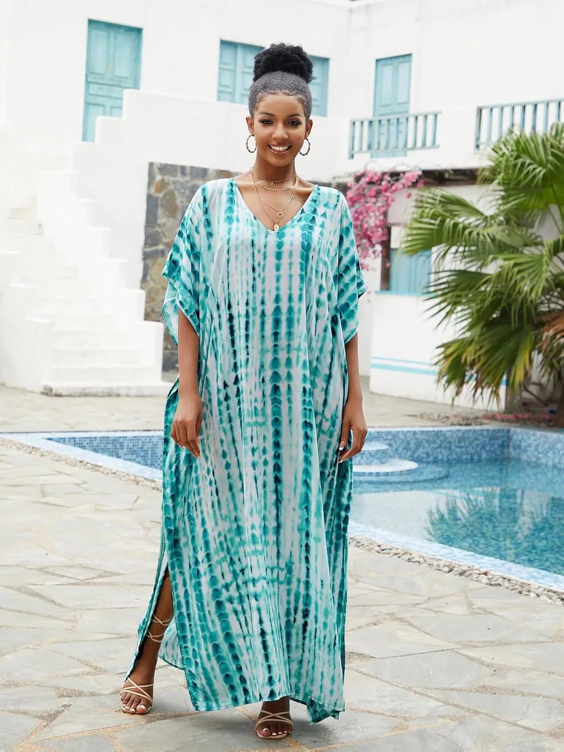 Kaftan for Women Plus Size Bathing Suit Cover up Batwing Dress Loose fit Moroccan Caftan mumu Dresses for Women