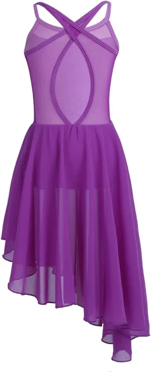 Kids Girls Ballet Lyrical Dance Tutu Dress Gymnastic Leotard Irregular High-Low Hem Dresses