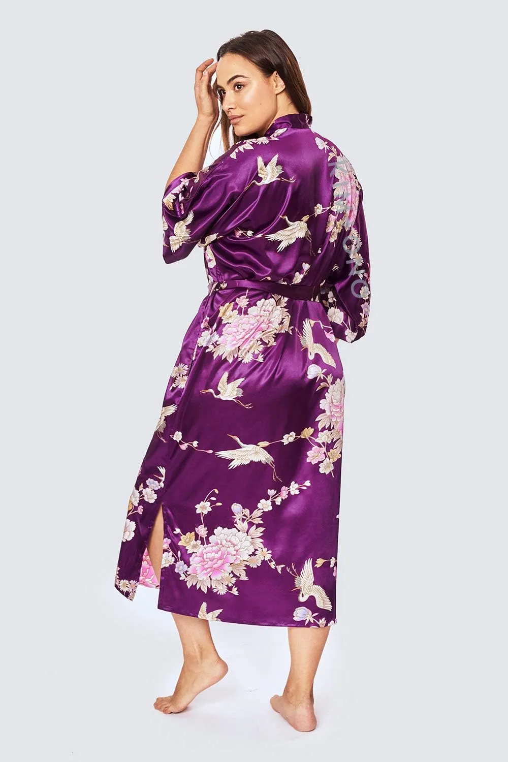 KIM ONO Plus Size Women's Satin Kimono Robe Long - Floral