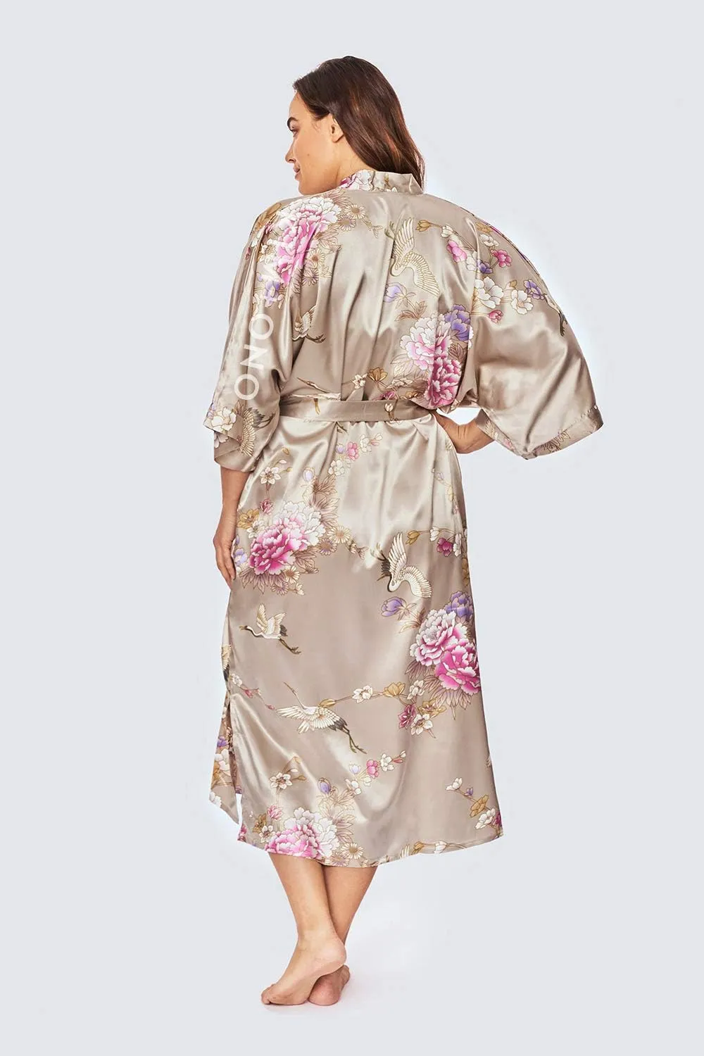 KIM ONO Plus Size Women's Satin Kimono Robe Long - Floral