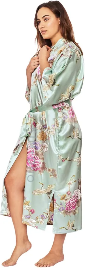 KIM ONO Plus Size Women's Satin Kimono Robe Long - Floral
