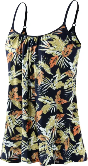 Kniffi Womens Camisole Tank Top Built in Bra Cami Pleated Loose Fit Camisole Adjustable Strap S-XXXXL