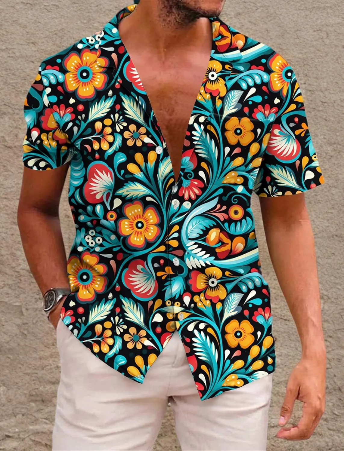 KYKU Mexico Shirt for Men Funny Beach Shirts Hawaiian Button Down Short Sleeve