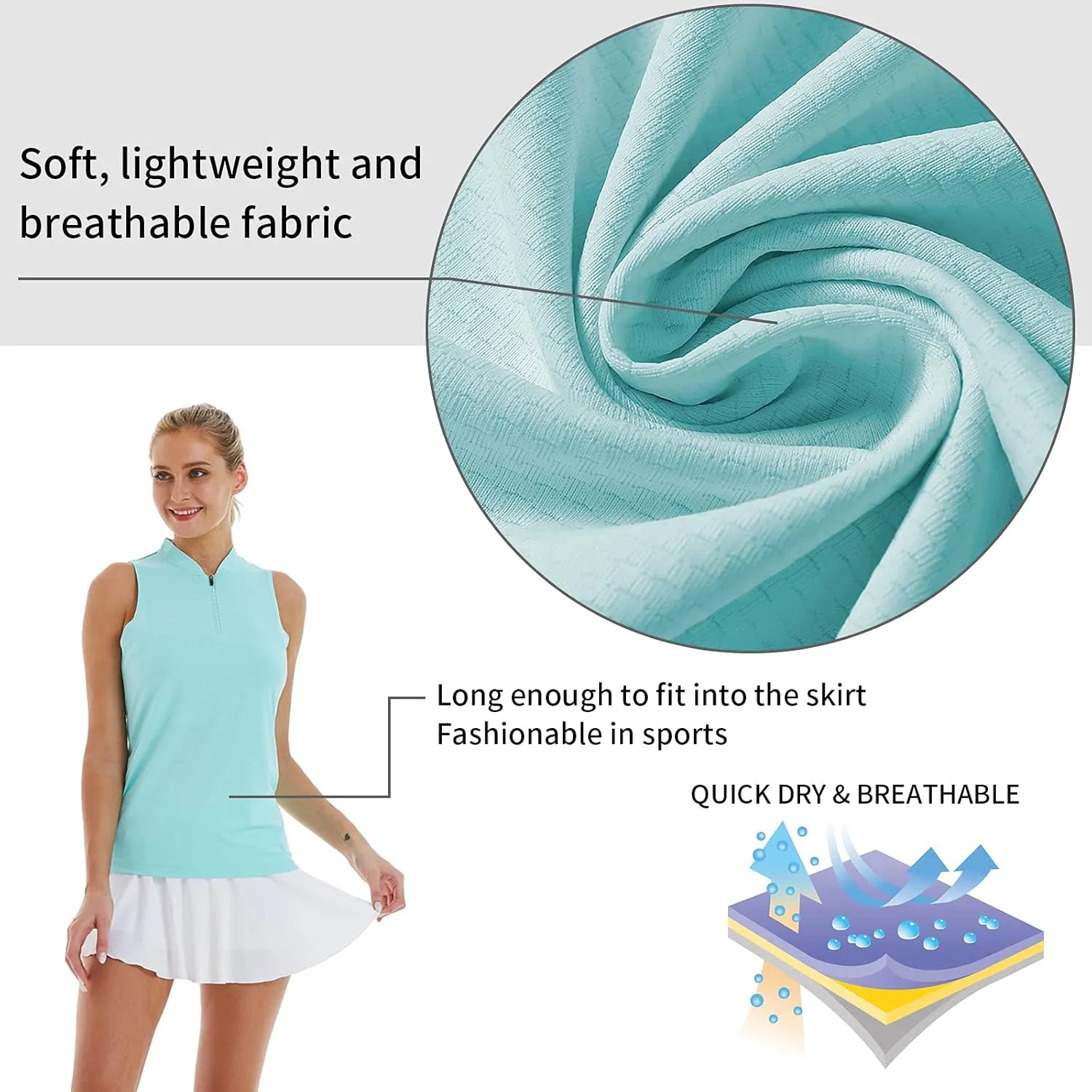 LastFor1 Women's Golf Polo Sleeveless Shirt Zip-Up UPF 50  UV Protection Athletic Tops Slim Fit Quick Dry Lightweight