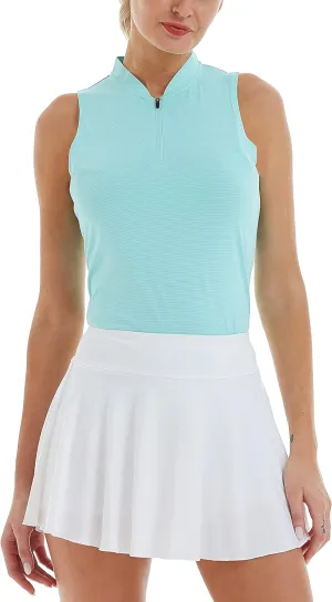 LastFor1 Women's Golf Polo Sleeveless Shirt Zip-Up UPF 50  UV Protection Athletic Tops Slim Fit Quick Dry Lightweight