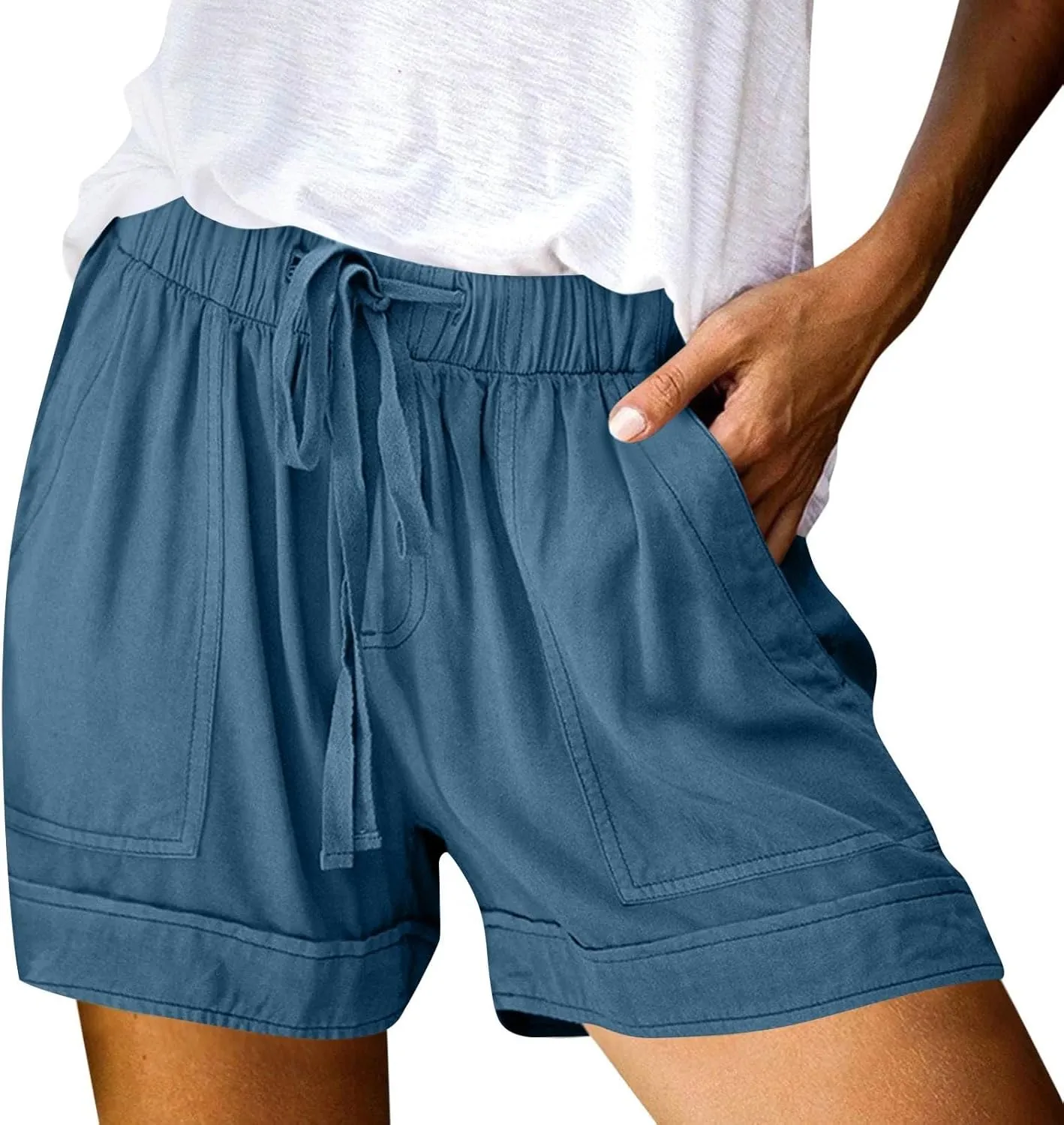 Linen Womens Shorts with Pockets Drawstring Elastic Waist Cotton Linen Beach Vacation Trendy 2025 Summer Clothes