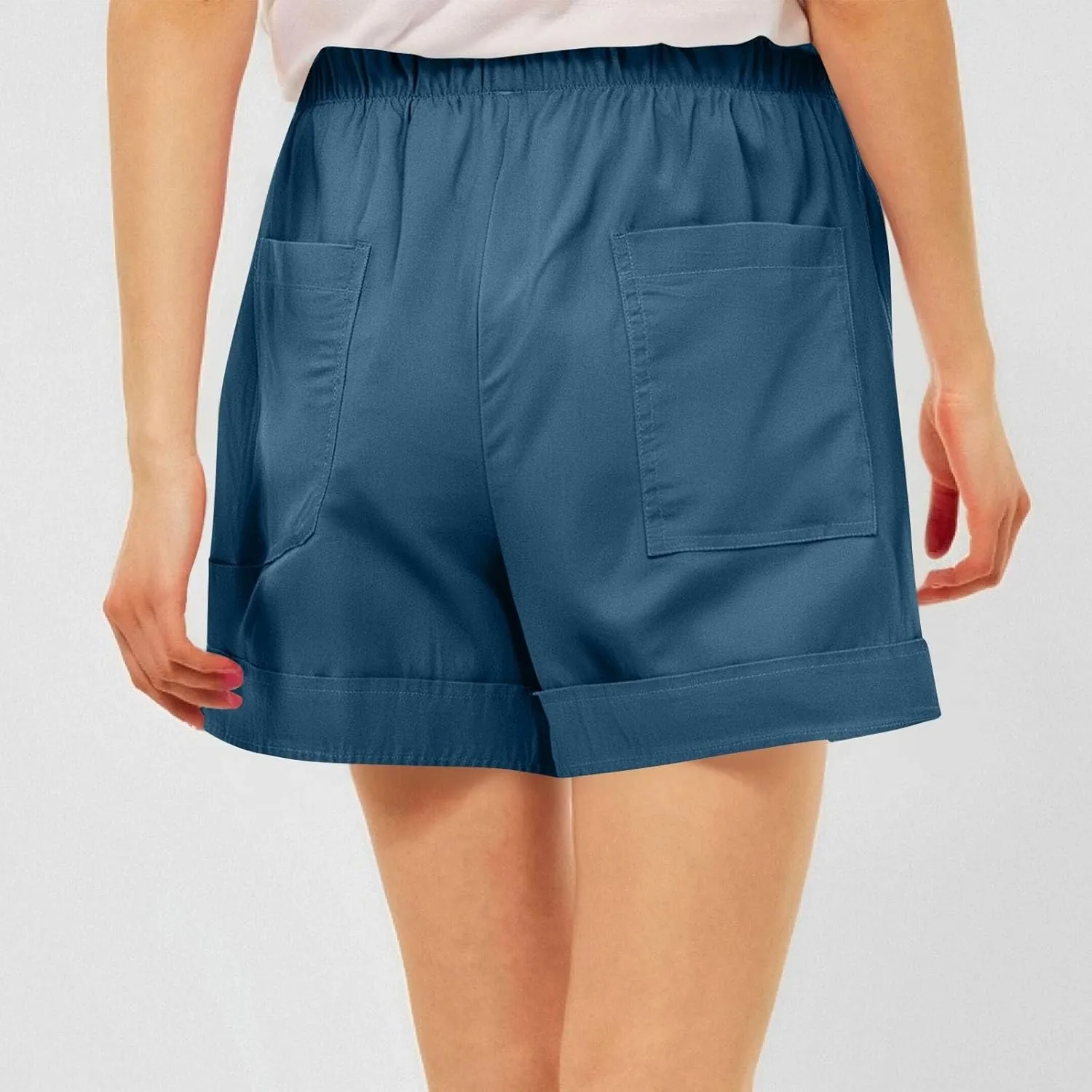 Linen Womens Shorts with Pockets Drawstring Elastic Waist Cotton Linen Beach Vacation Trendy 2025 Summer Clothes