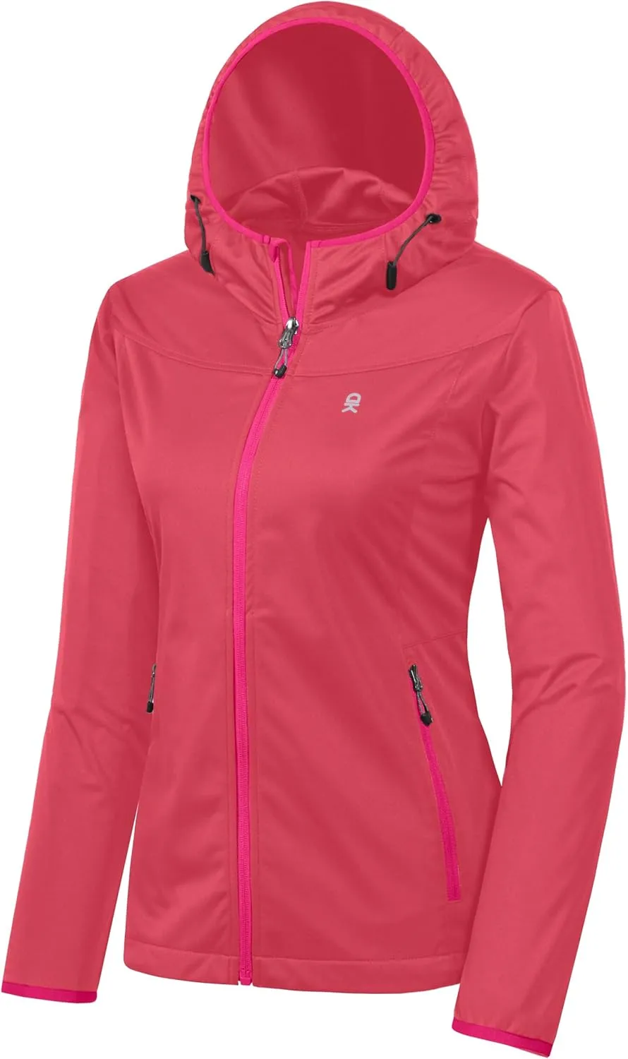 Little Donkey Andy Women's Lightweight Hooded Softshell Jacket for Running Travel Hiking, Windproof, Water Repellent