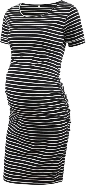 Liu & Qu Women's Maternity Bodycon Ruched Side Dress Casual Short & 3/4 Sleeve Dress for Daily Wearing Or Baby Shower