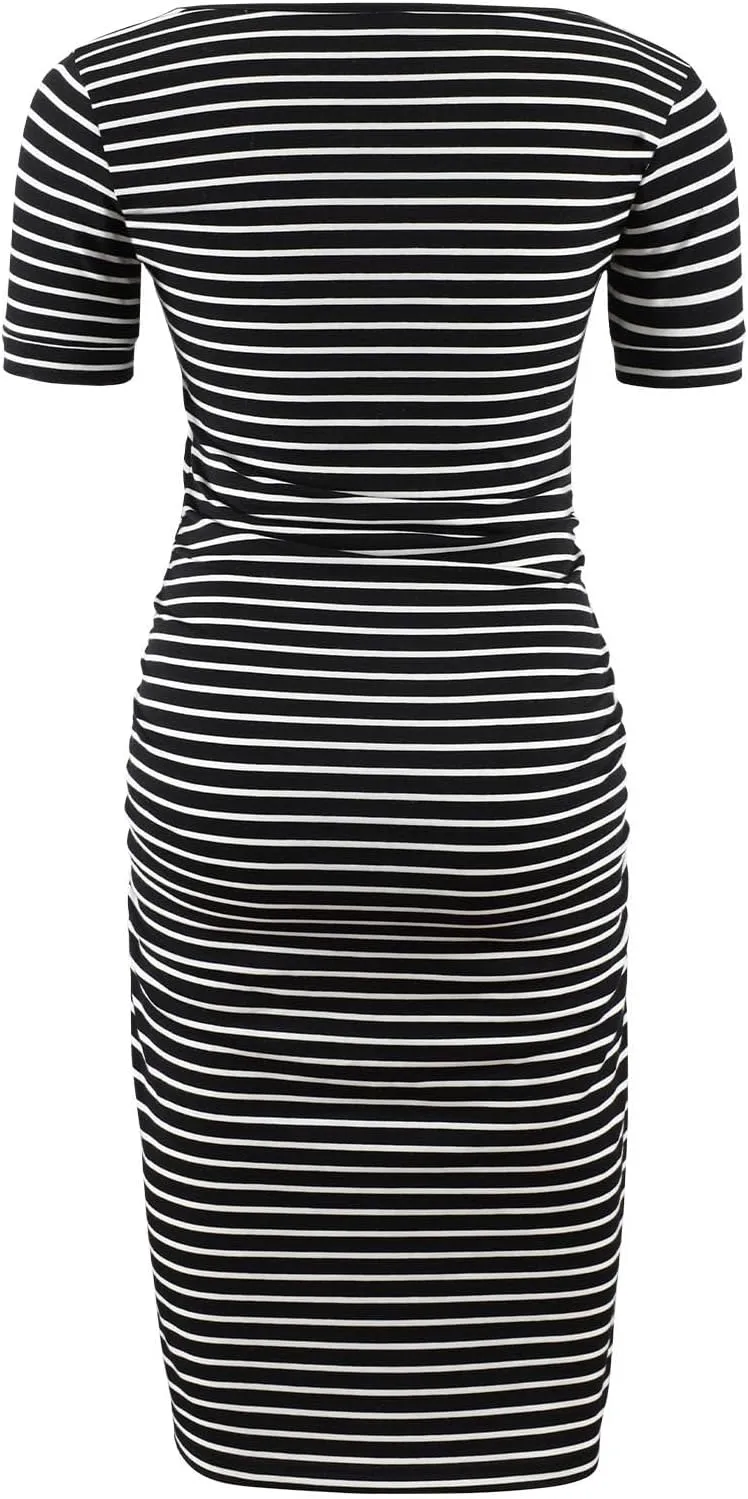 Liu & Qu Women's Maternity Bodycon Ruched Side Dress Casual Short & 3/4 Sleeve Dress for Daily Wearing Or Baby Shower