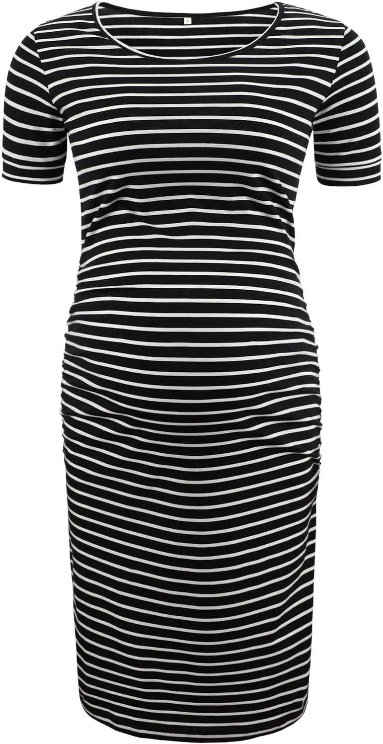 Liu & Qu Women's Maternity Bodycon Ruched Side Dress Casual Short & 3/4 Sleeve Dress for Daily Wearing Or Baby Shower