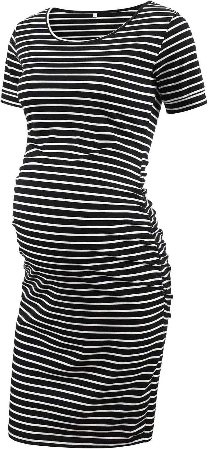 Liu & Qu Women's Maternity Bodycon Ruched Side Dress Casual Short & 3/4 Sleeve Dress for Daily Wearing Or Baby Shower