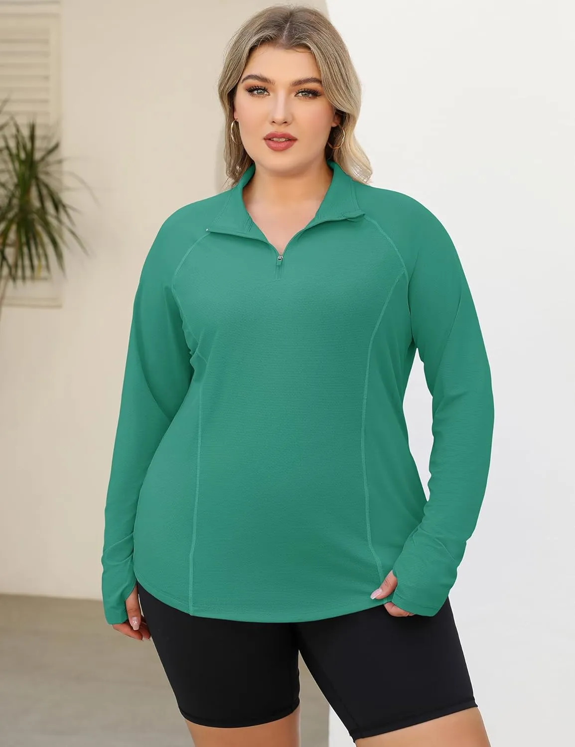 LOMON Womens Plus Size Workout Tops Long Sleeve 1/4 Zip UV Sun Protection Quick Dry Hiking Athletic Shirts Rash Guard UPF 50 