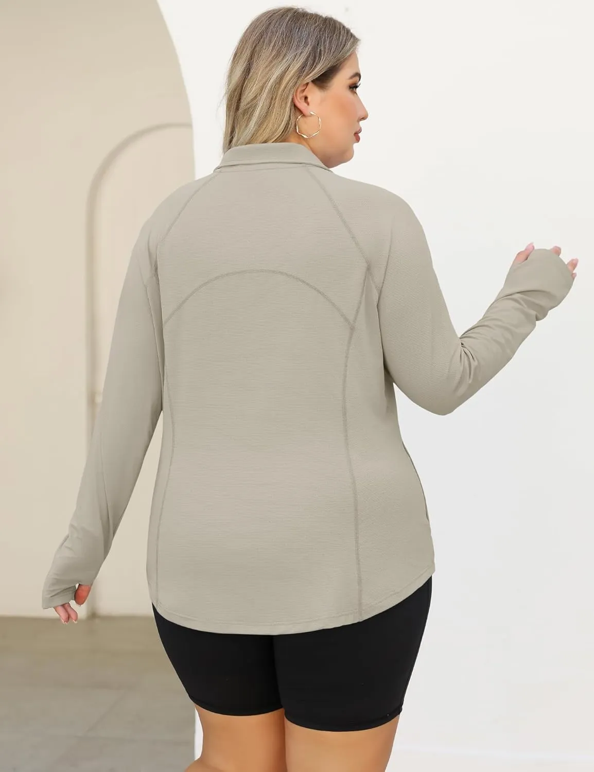 LOMON Womens Plus Size Workout Tops Long Sleeve 1/4 Zip UV Sun Protection Quick Dry Hiking Athletic Shirts Rash Guard UPF 50 
