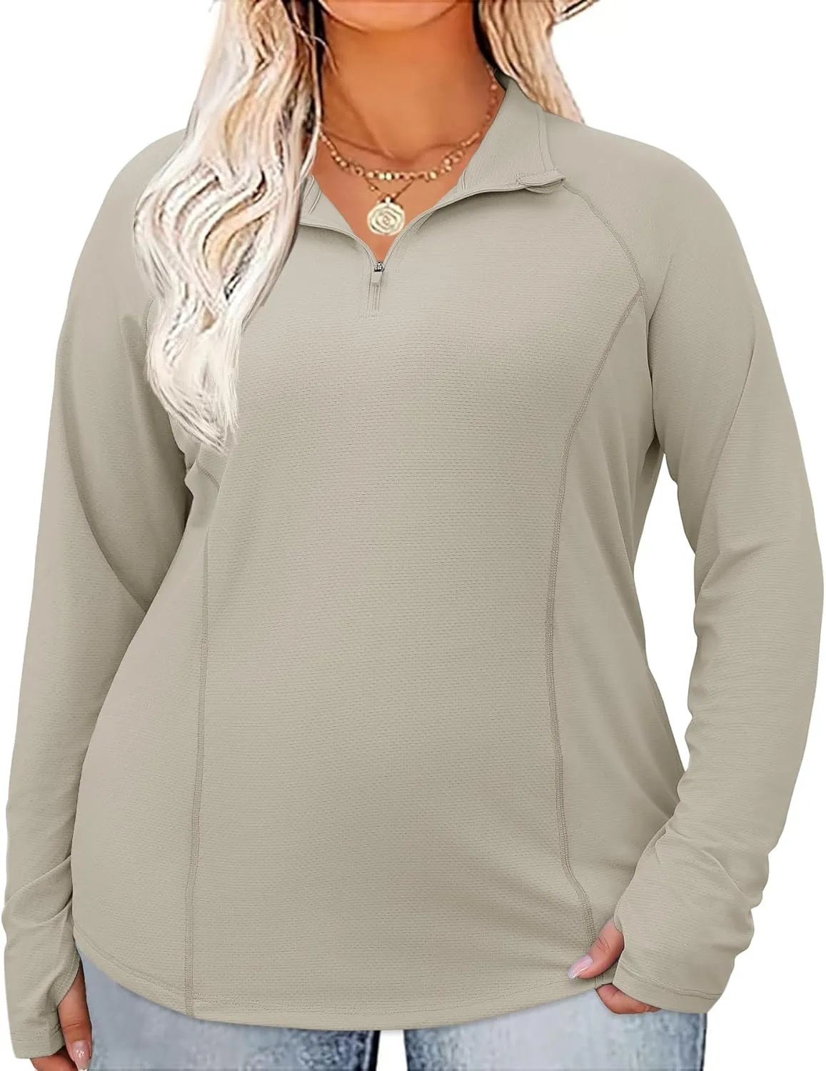 LOMON Womens Plus Size Workout Tops Long Sleeve 1/4 Zip UV Sun Protection Quick Dry Hiking Athletic Shirts Rash Guard UPF 50 