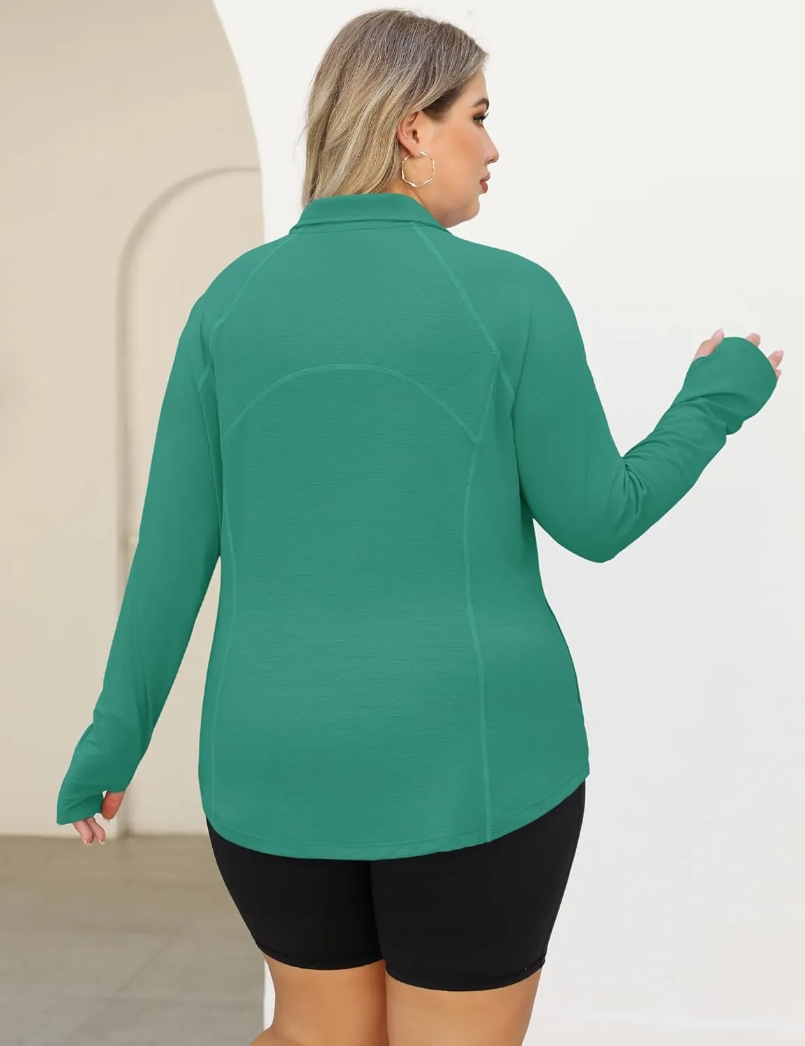 LOMON Womens Plus Size Workout Tops Long Sleeve 1/4 Zip UV Sun Protection Quick Dry Hiking Athletic Shirts Rash Guard UPF 50 