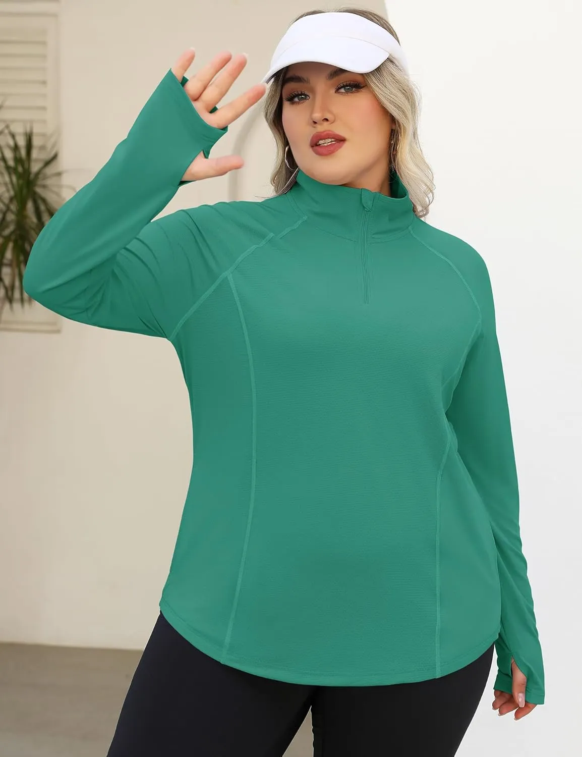 LOMON Womens Plus Size Workout Tops Long Sleeve 1/4 Zip UV Sun Protection Quick Dry Hiking Athletic Shirts Rash Guard UPF 50 