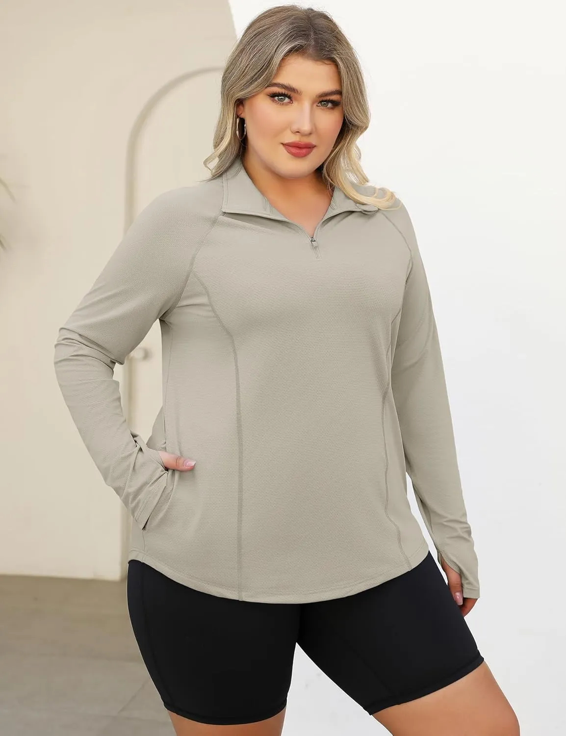 LOMON Womens Plus Size Workout Tops Long Sleeve 1/4 Zip UV Sun Protection Quick Dry Hiking Athletic Shirts Rash Guard UPF 50 