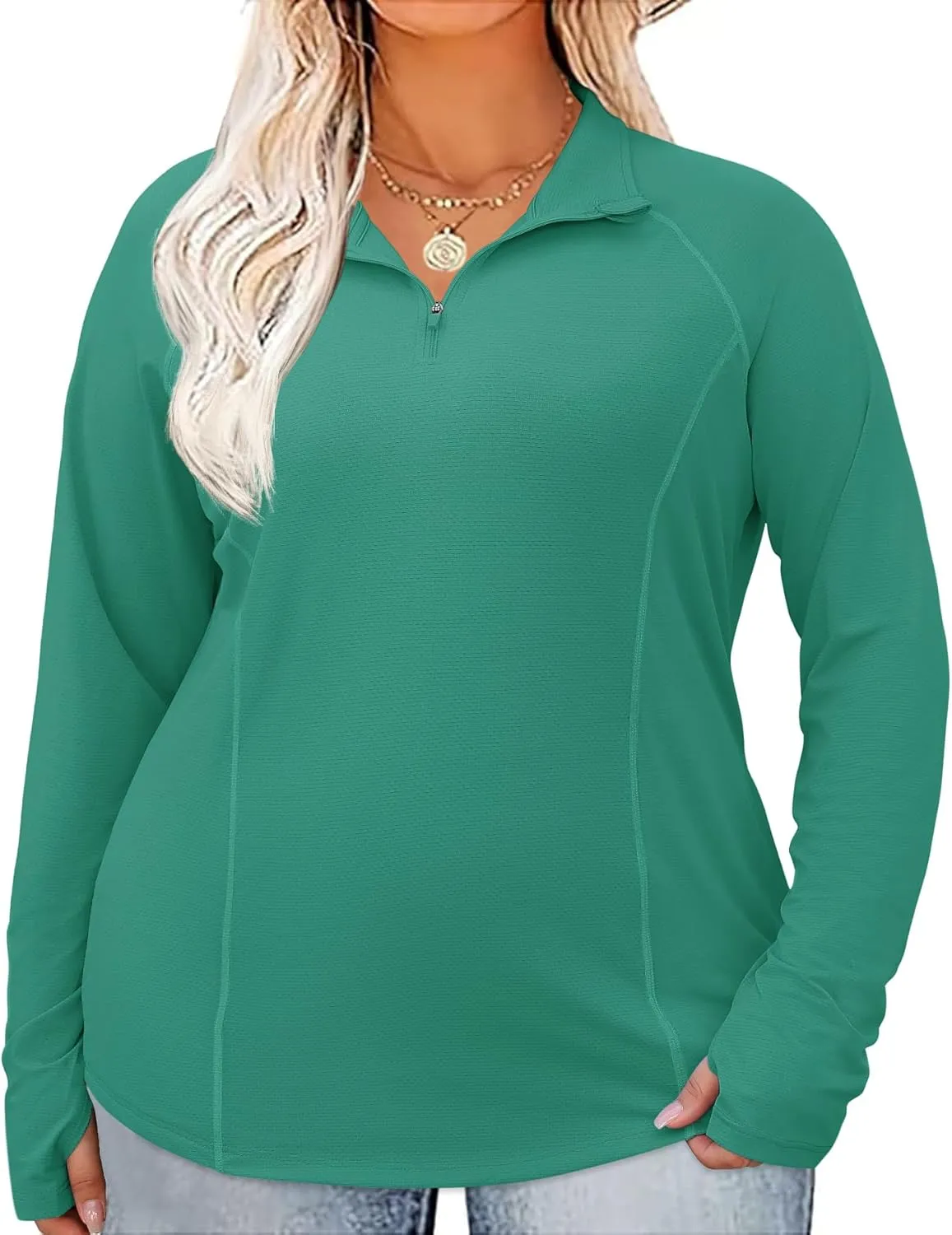 LOMON Womens Plus Size Workout Tops Long Sleeve 1/4 Zip UV Sun Protection Quick Dry Hiking Athletic Shirts Rash Guard UPF 50 