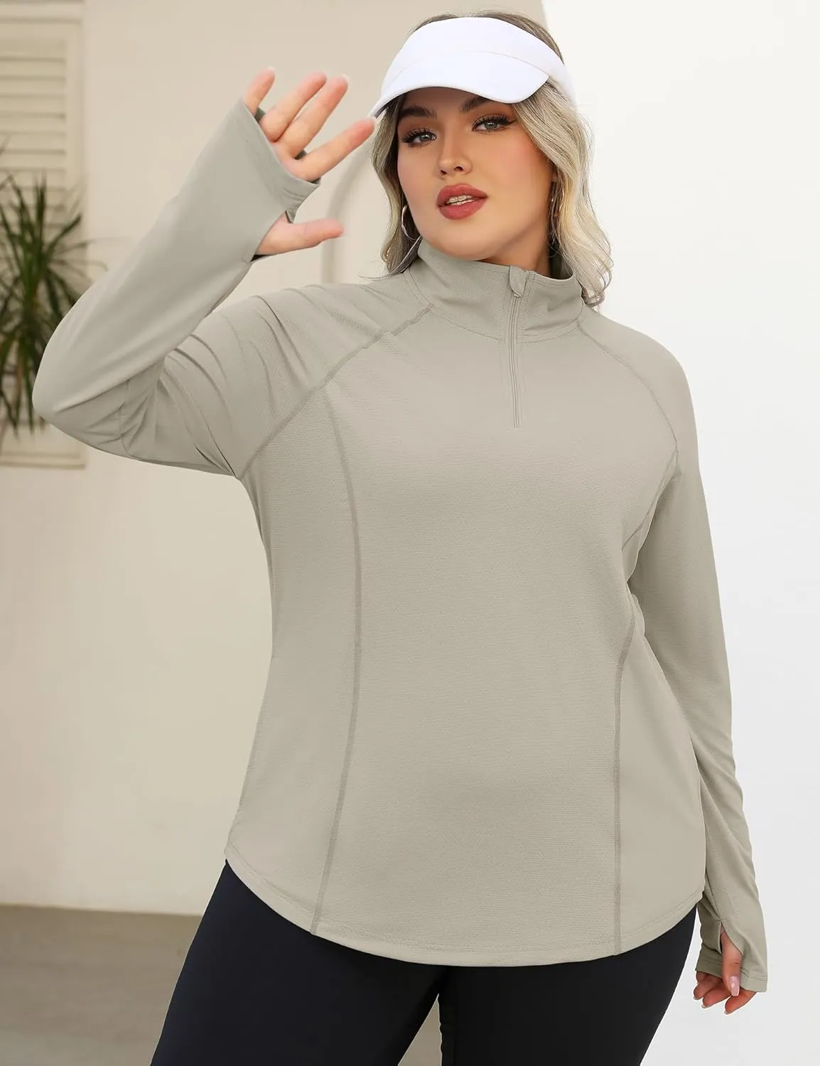 LOMON Womens Plus Size Workout Tops Long Sleeve 1/4 Zip UV Sun Protection Quick Dry Hiking Athletic Shirts Rash Guard UPF 50 