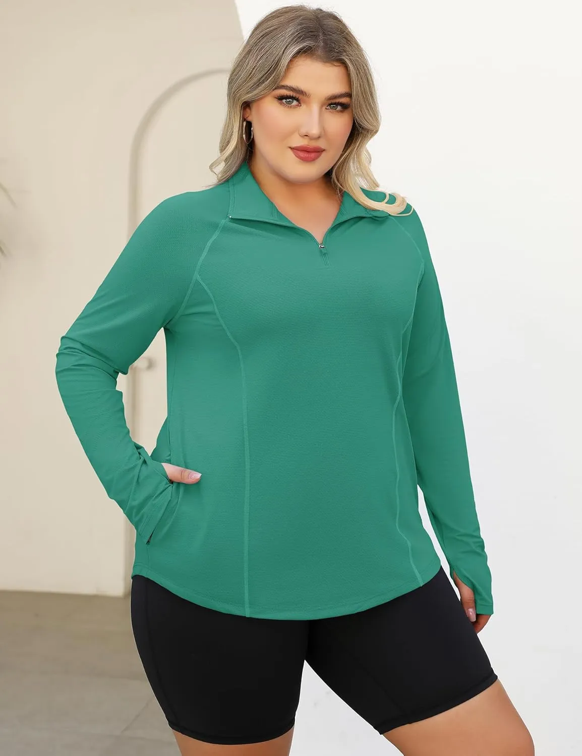LOMON Womens Plus Size Workout Tops Long Sleeve 1/4 Zip UV Sun Protection Quick Dry Hiking Athletic Shirts Rash Guard UPF 50 