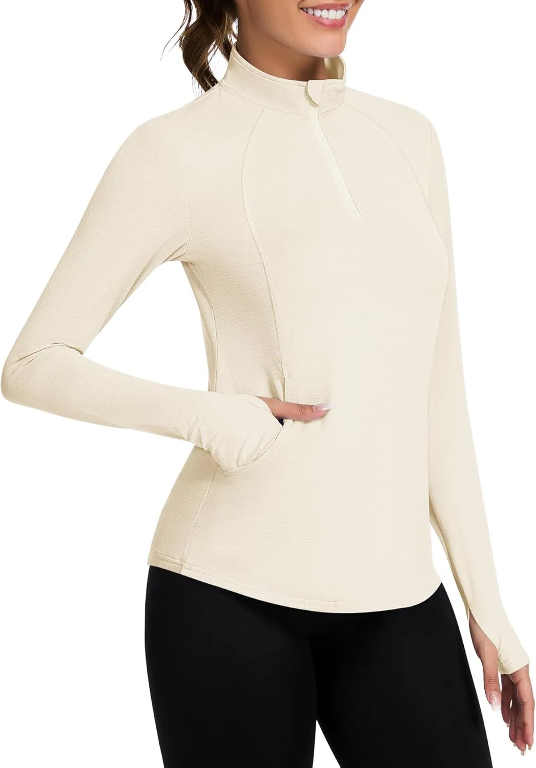 Loovoo Long Sleeve UPF50  Workout Tops Sun Protection 1/4 Zip Summer Quick Dry Hiking Shirts Lightweight Pullover Women