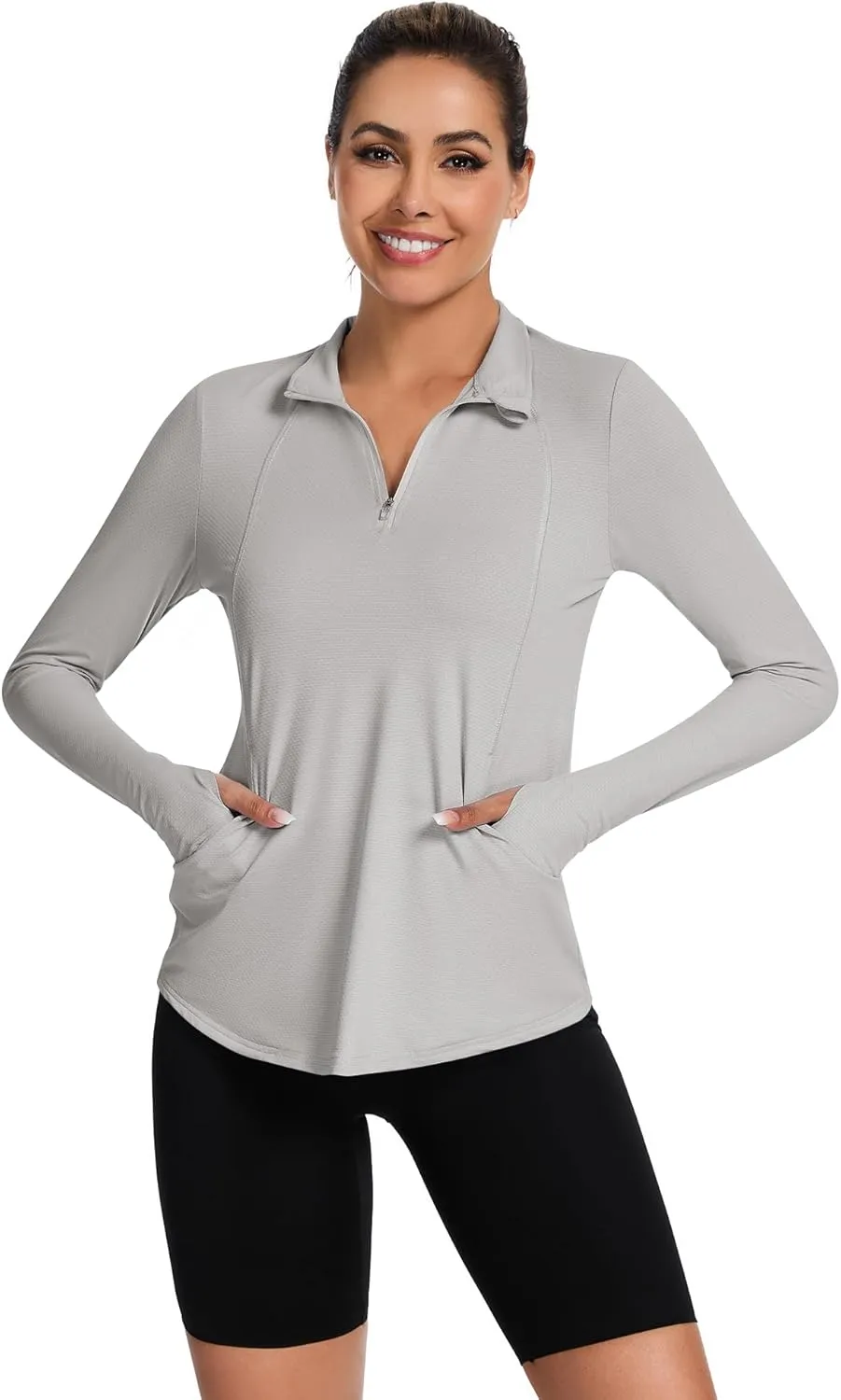 Loovoo Long Sleeve UPF50  Workout Tops Sun Protection 1/4 Zip Summer Quick Dry Hiking Shirts Lightweight Pullover Women
