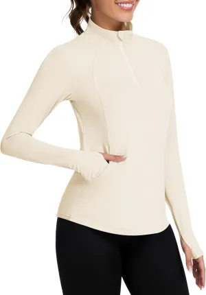 Loovoo Long Sleeve UPF50  Workout Tops Sun Protection 1/4 Zip Summer Quick Dry Hiking Shirts Lightweight Pullover Women