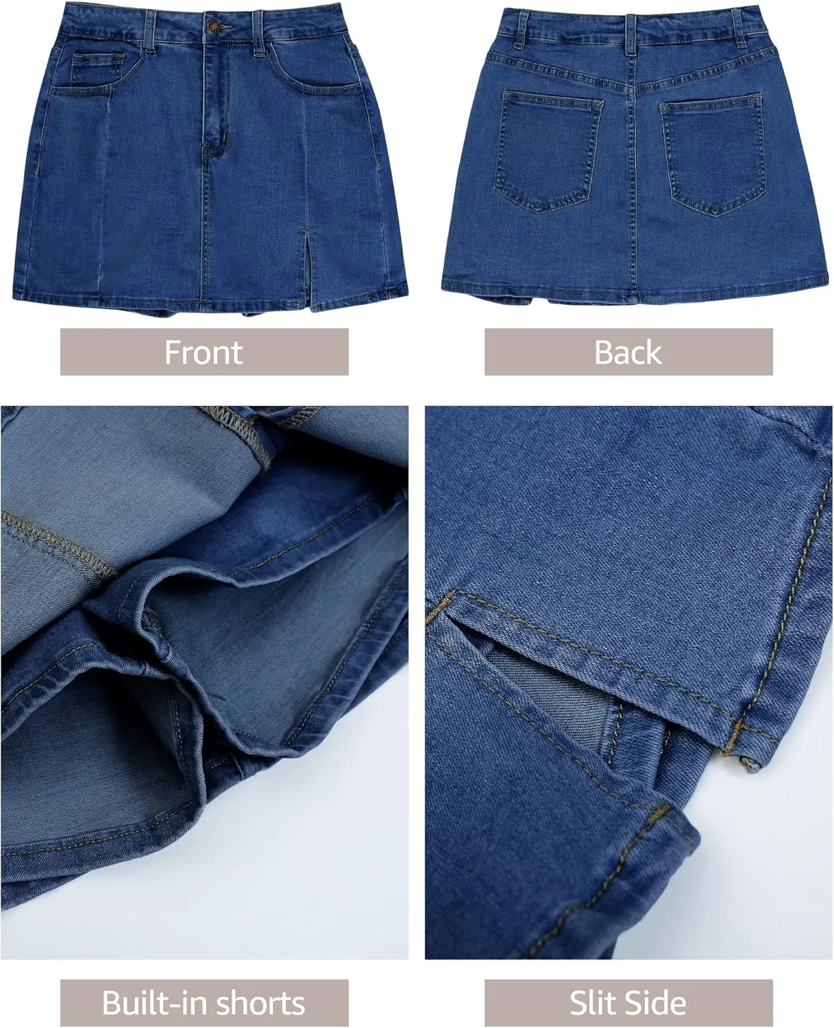 luvamia Skorts Skirts for Women Denim Mini Skirt Side Slit with High Waisted Jean Shorts Stretchy
