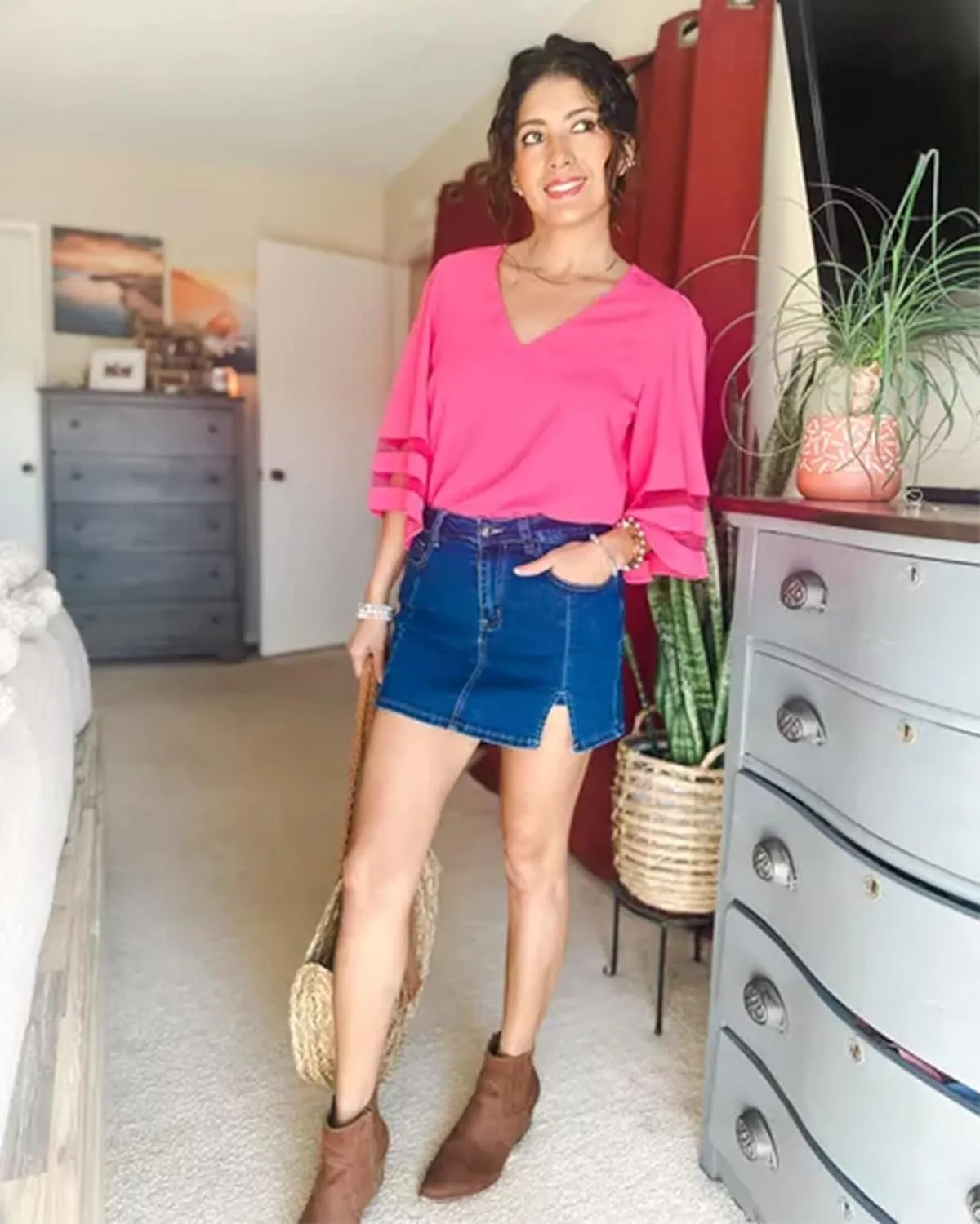 luvamia Skorts Skirts for Women Denim Mini Skirt Side Slit with High Waisted Jean Shorts Stretchy
