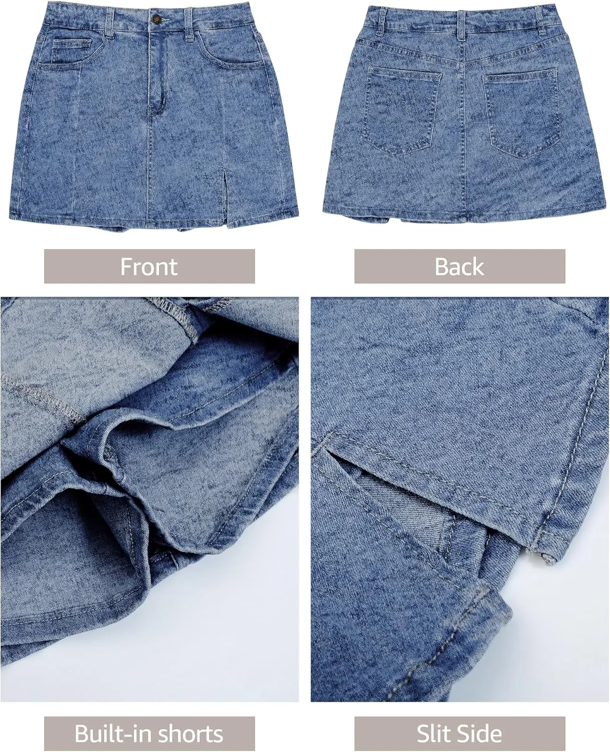 luvamia Skorts Skirts for Women Denim Mini Skirt Side Slit with High Waisted Jean Shorts Stretchy