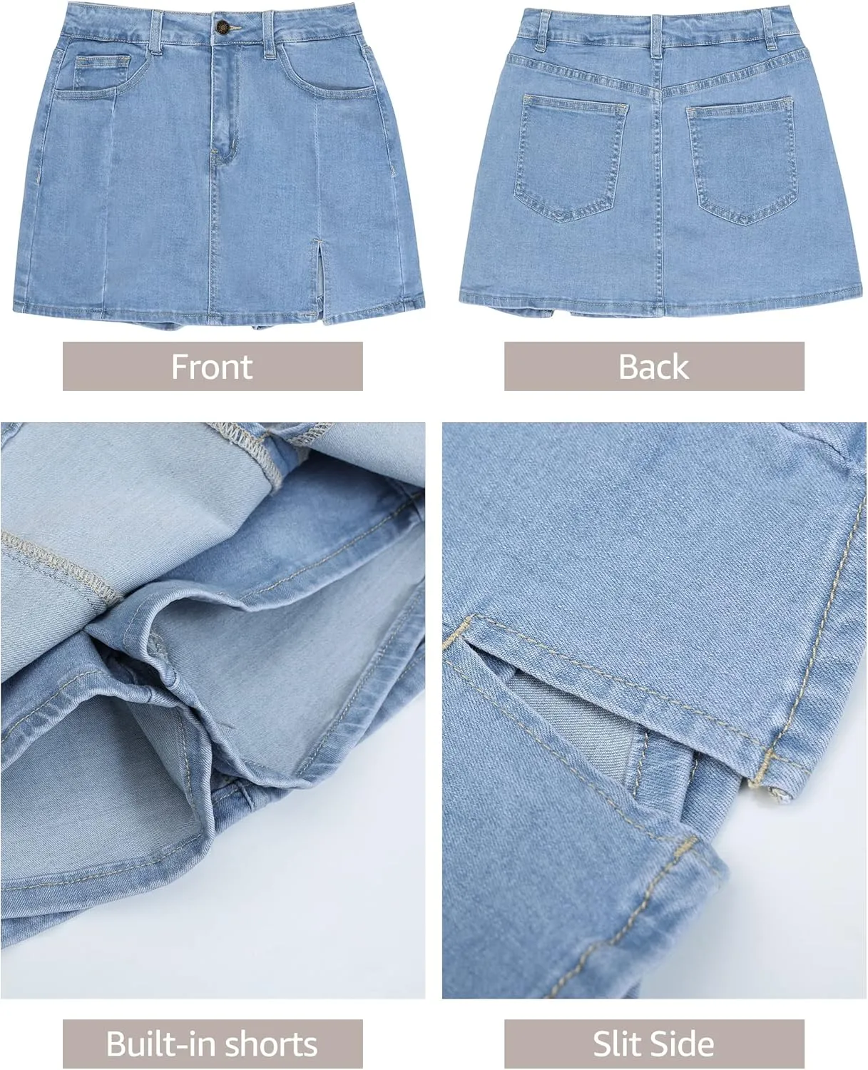 luvamia Skorts Skirts for Women Denim Mini Skirt Side Slit with High Waisted Jean Shorts Stretchy