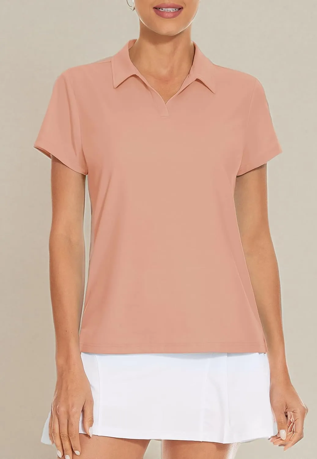 MAGCOMSEN Women's Golf Shirts Short Sleeve Polo Collared Tennis Shirt V Neck Quick Dry Sun Protection UPF 50 