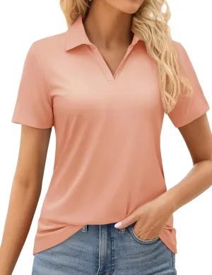 MAGCOMSEN Women's Golf Shirts Short Sleeve Polo Collared Tennis Shirt V Neck Quick Dry Sun Protection UPF 50 