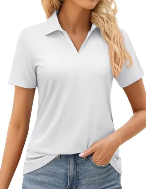 MAGCOMSEN Women's Golf Shirts Short Sleeve Polo Collared Tennis Shirt V Neck Quick Dry Sun Protection UPF 50 