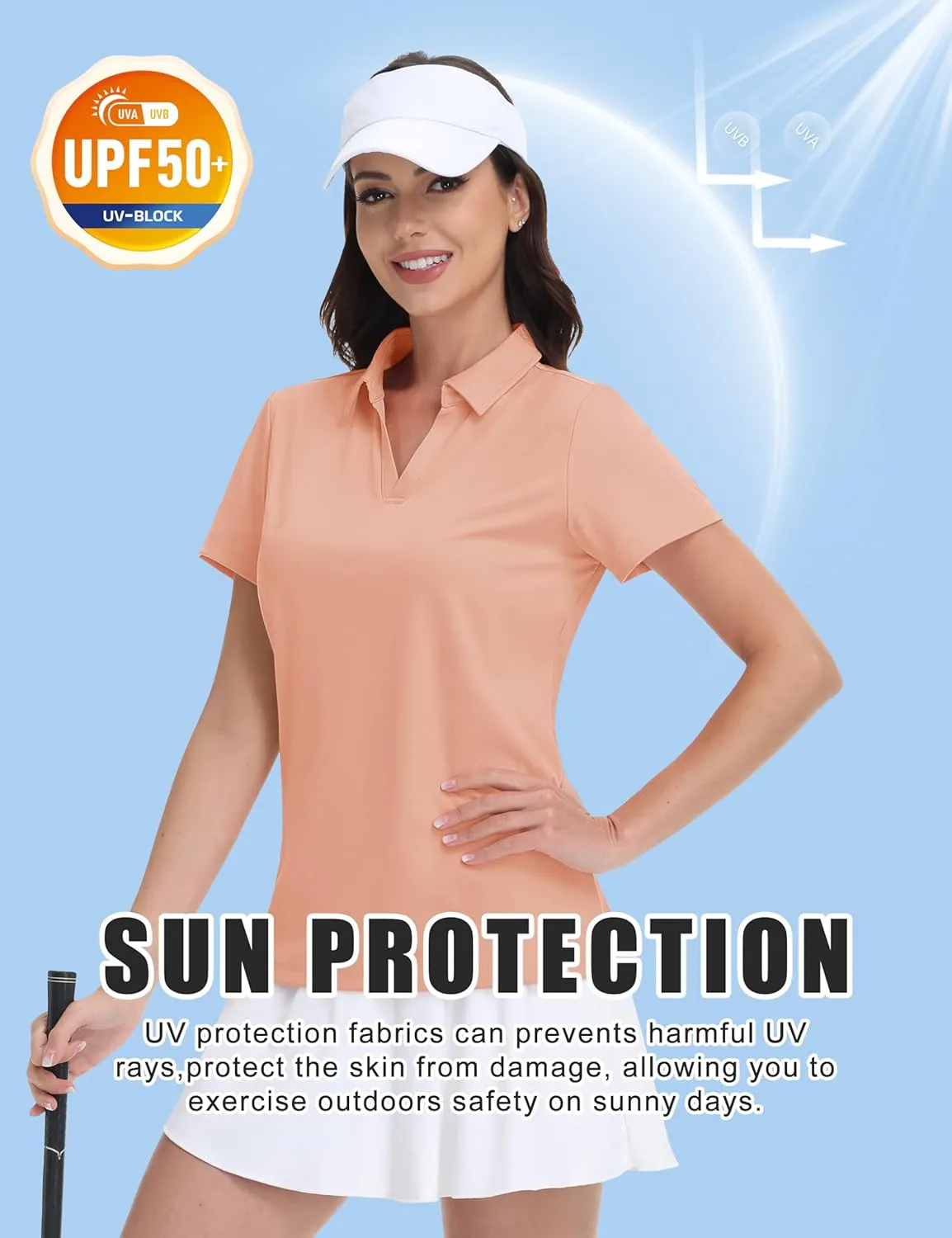 MAGCOMSEN Women's Golf Shirts Short Sleeve Polo Collared Tennis Shirt V Neck Quick Dry Sun Protection UPF 50 