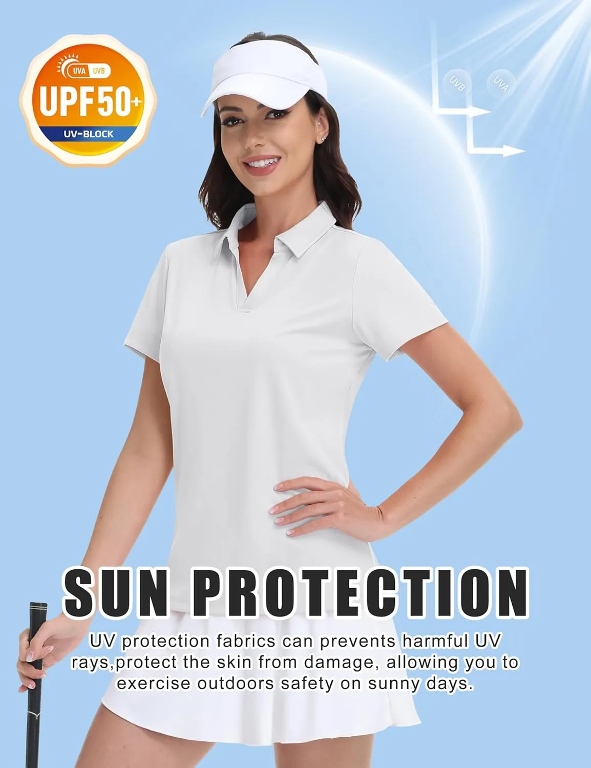MAGCOMSEN Women's Golf Shirts Short Sleeve Polo Collared Tennis Shirt V Neck Quick Dry Sun Protection UPF 50 
