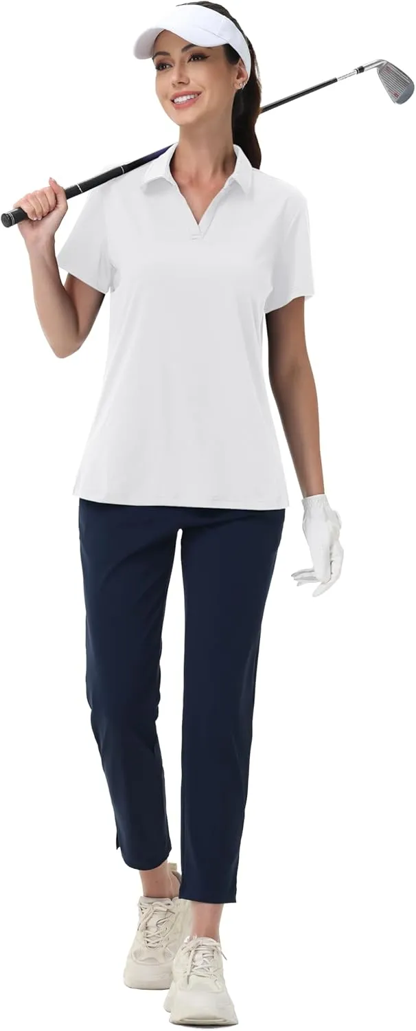 MAGCOMSEN Women's Golf Shirts Short Sleeve Polo Collared Tennis Shirt V Neck Quick Dry Sun Protection UPF 50 
