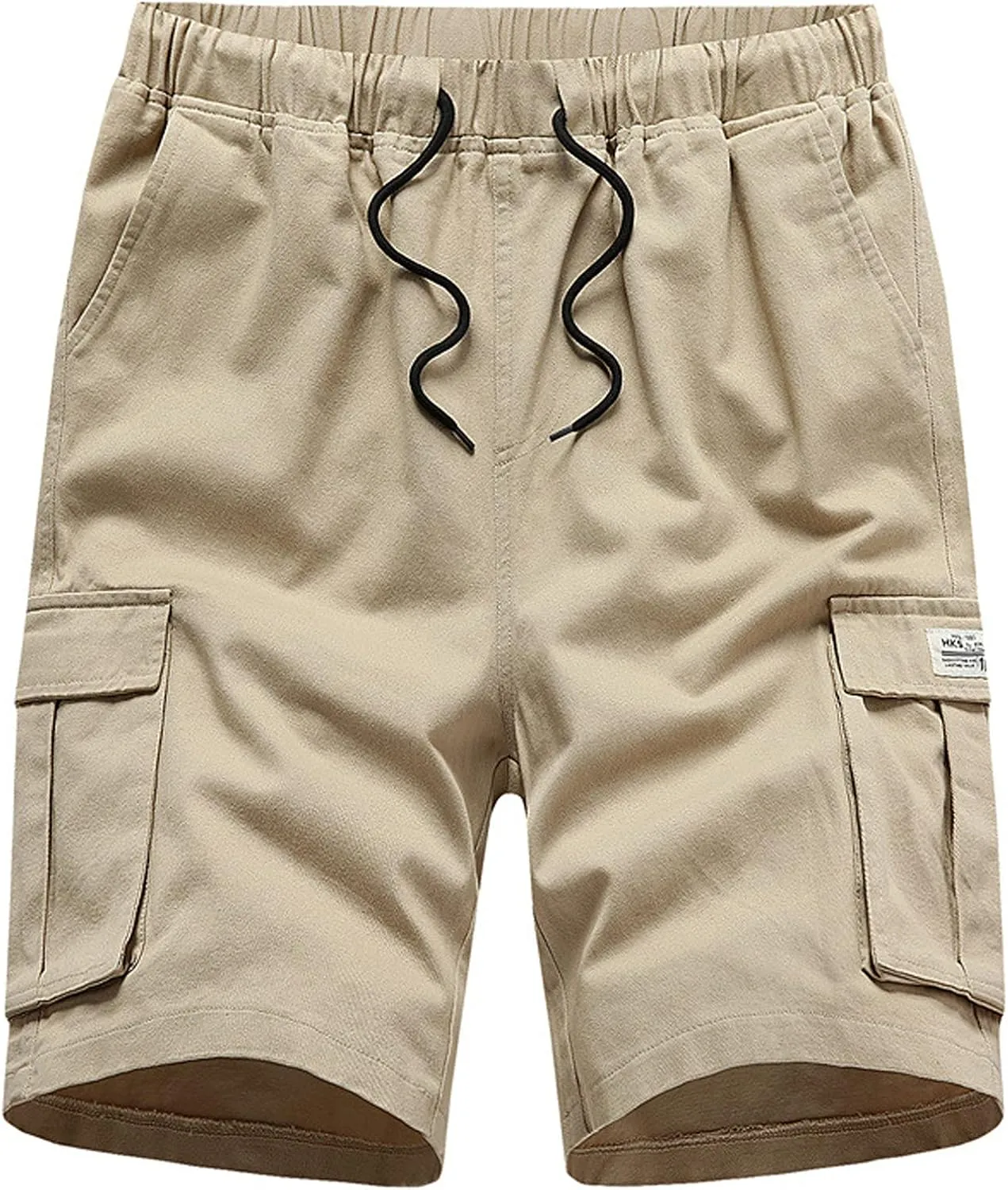 Mens Cargo Shorts Elastic Waist Drawstring Cotton Casual Outdoor Lightweight Shorts with Multi Pockets Jogger Pants