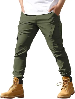 Men's Casual Pants Lightweight Stretch Outdoor Sport Joggers Loose Fit Solid Color Work Cargo Trousers with