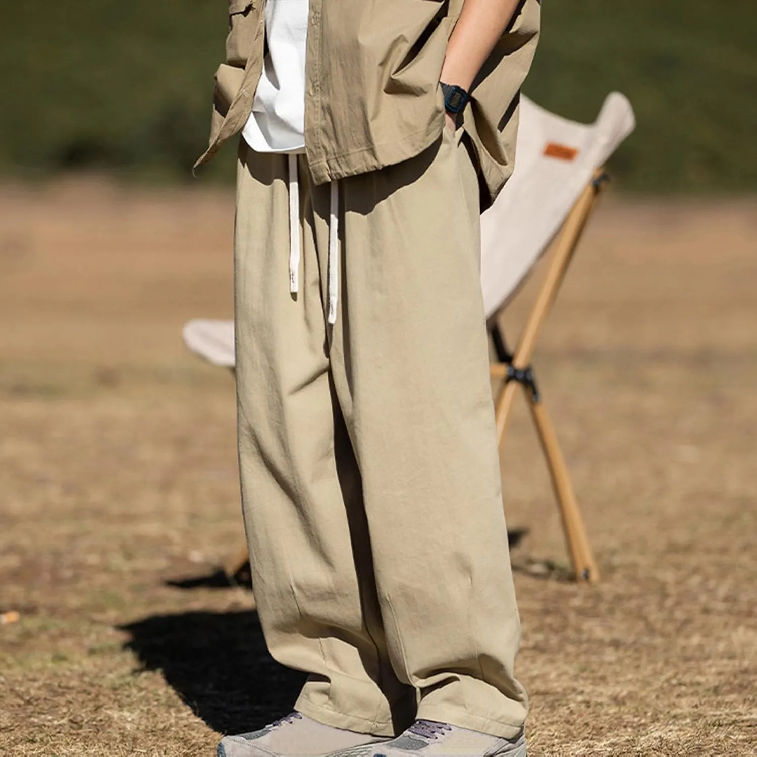 Men's Cotton Drawstring Pants Casual Pants Loose Fit Elastic Waist Lightweight Trousers Hippie Summer Athletic Pants