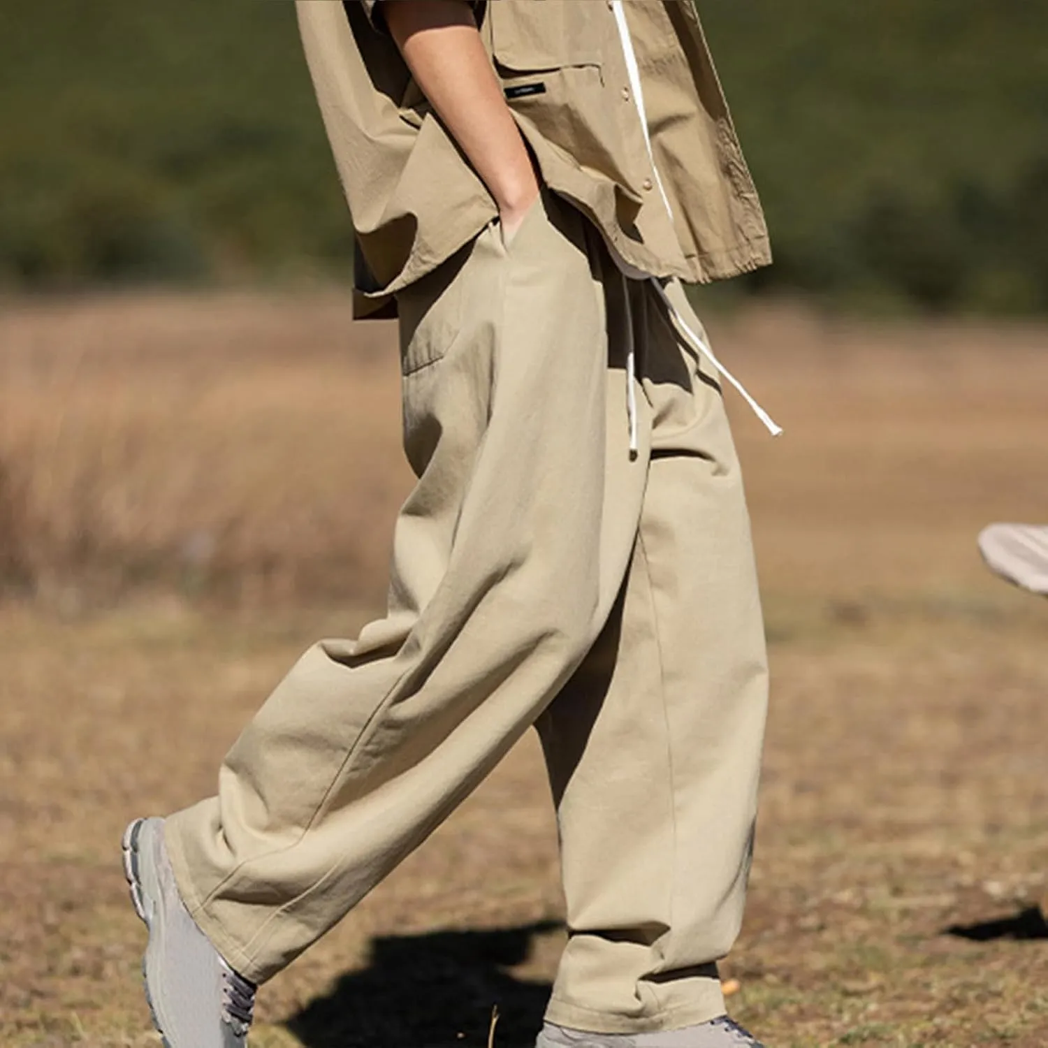 Men's Cotton Drawstring Pants Casual Pants Loose Fit Elastic Waist Lightweight Trousers Hippie Summer Athletic Pants