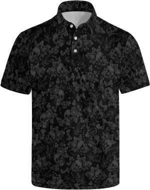 Men's Funny Golf Polo Shirts Quick Dry Blue Cartoon Short Sleeve Polo Shirts