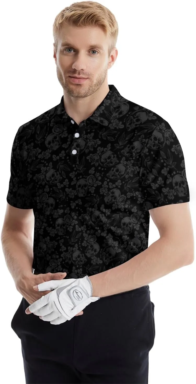 Men's Funny Golf Polo Shirts Quick Dry Blue Cartoon Short Sleeve Polo Shirts