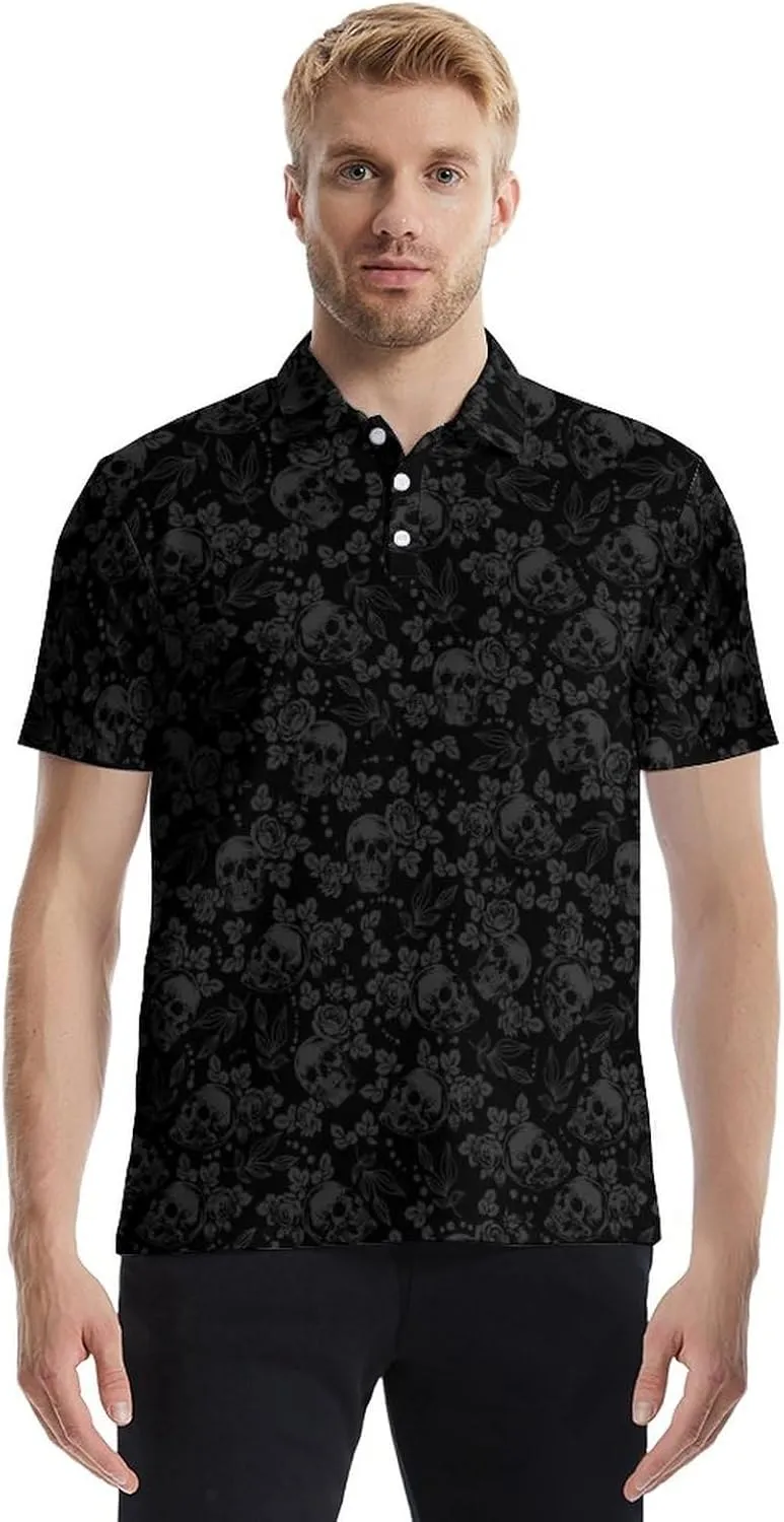 Men's Funny Golf Polo Shirts Quick Dry Blue Cartoon Short Sleeve Polo Shirts