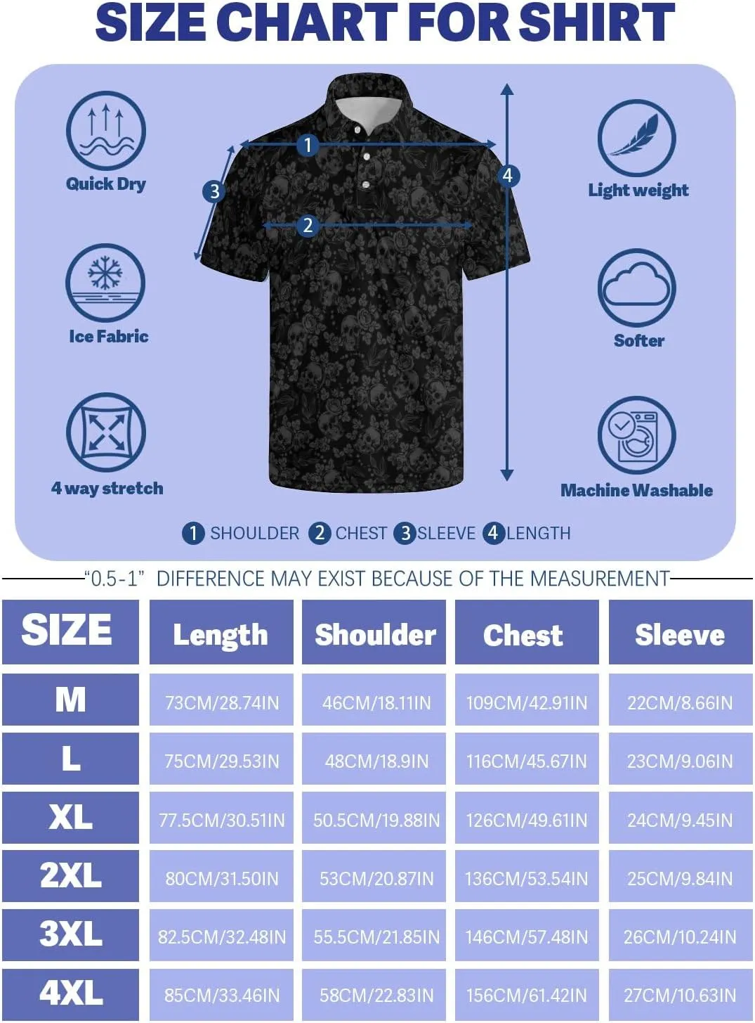 Men's Funny Golf Polo Shirts Quick Dry Blue Cartoon Short Sleeve Polo Shirts