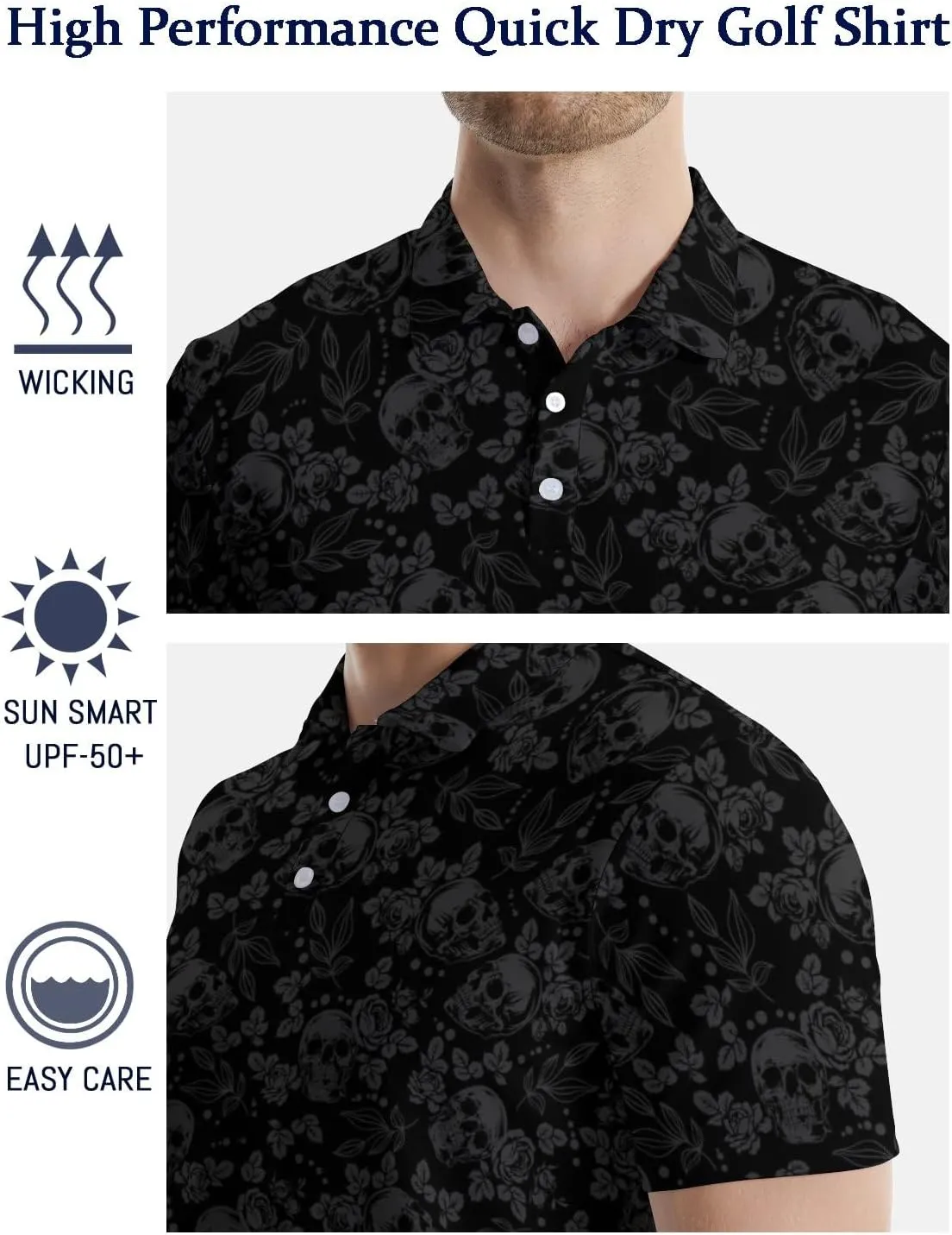 Men's Funny Golf Polo Shirts Quick Dry Blue Cartoon Short Sleeve Polo Shirts