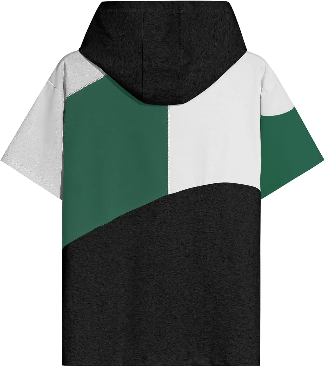 Mens Short Sleeve Hoodie Soft Cotton Color Block T-Shirt Sweatshirt Big Pocket Half Sleeve Summer Pullover