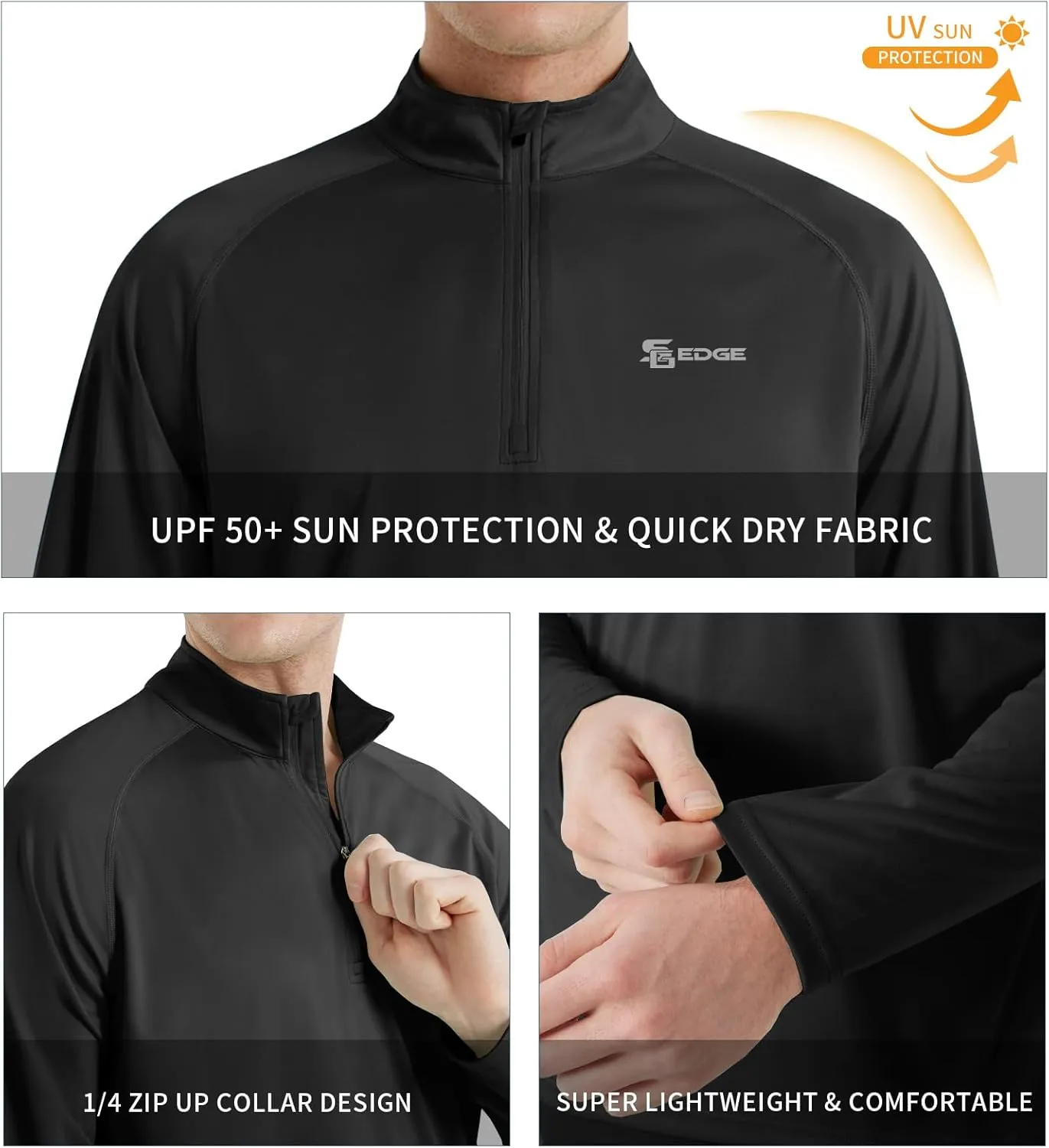 Men's UPF 50  Rash Guard 1/4 Zip Stand Collar Swim Shirt Long Sleeve