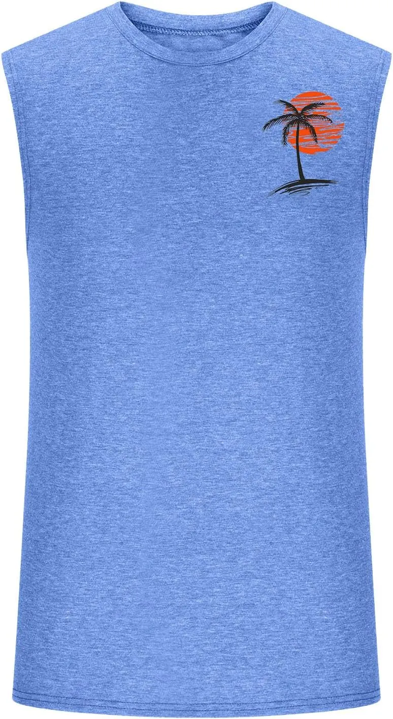 Men's Workout Tank Tops Gym Cut Off Sleeveless T Shirt Bodybuilding Fitness Muscle Athletic Tank Top Palm Tree Shirts Tee